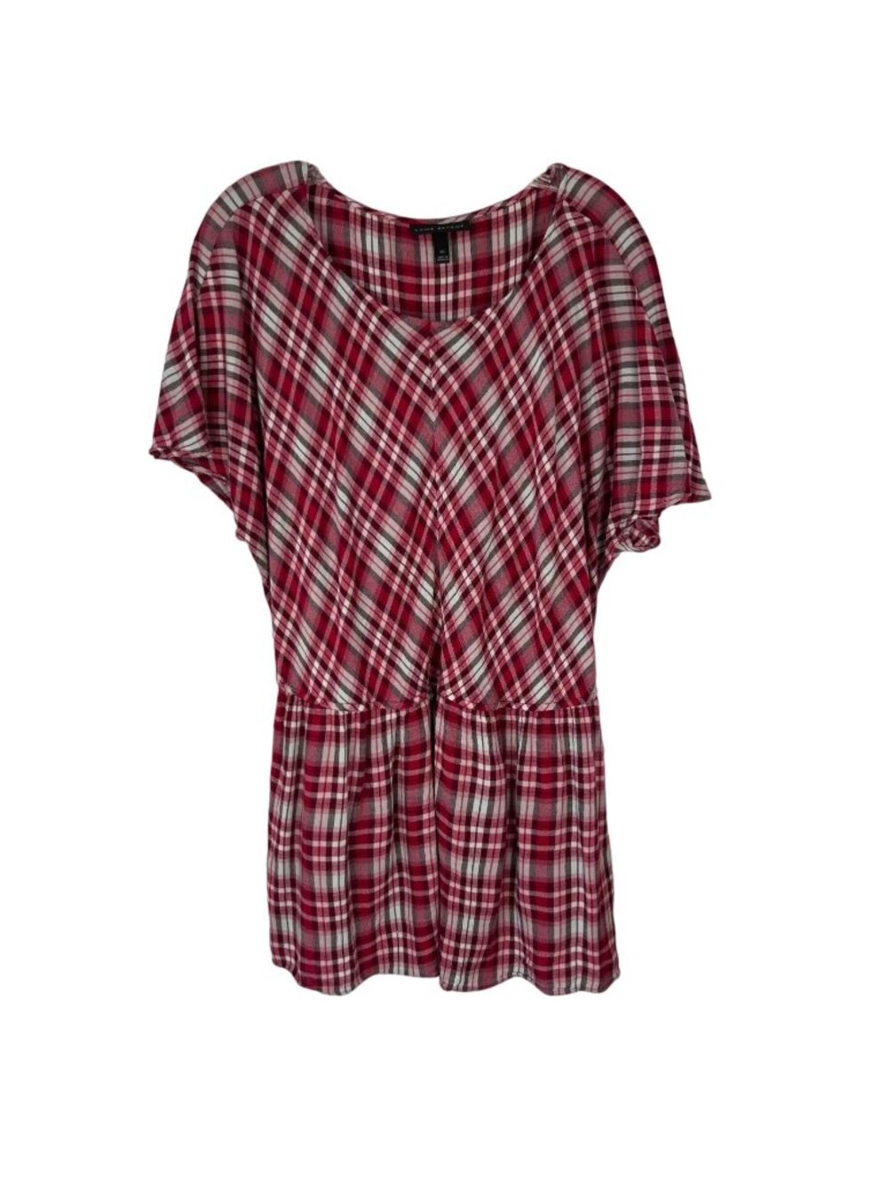 Lane Bryant Blouse Shirt Size 20 Red Brown Plaid Back Tie Summer